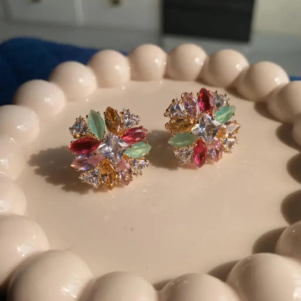 Multicolour Crystal Cluster Studs