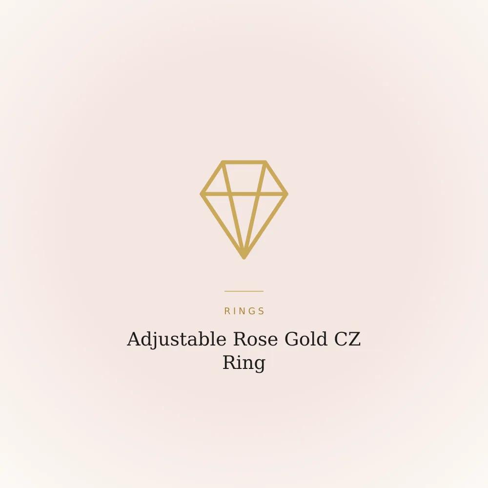 Adjustable rose gold-plated ring with cubic zirconia stones on a plain band