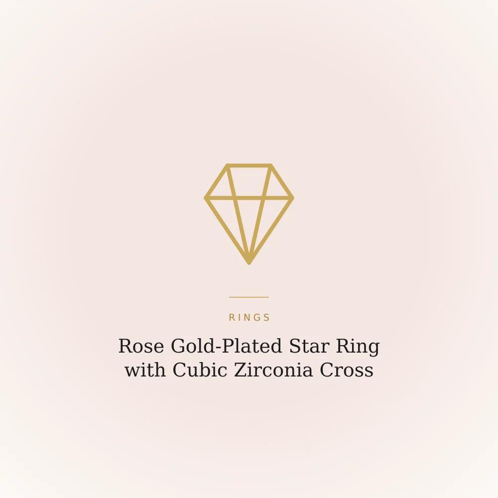 Rose gold-plated ring with a cross design and star-set cubic zirconia stones