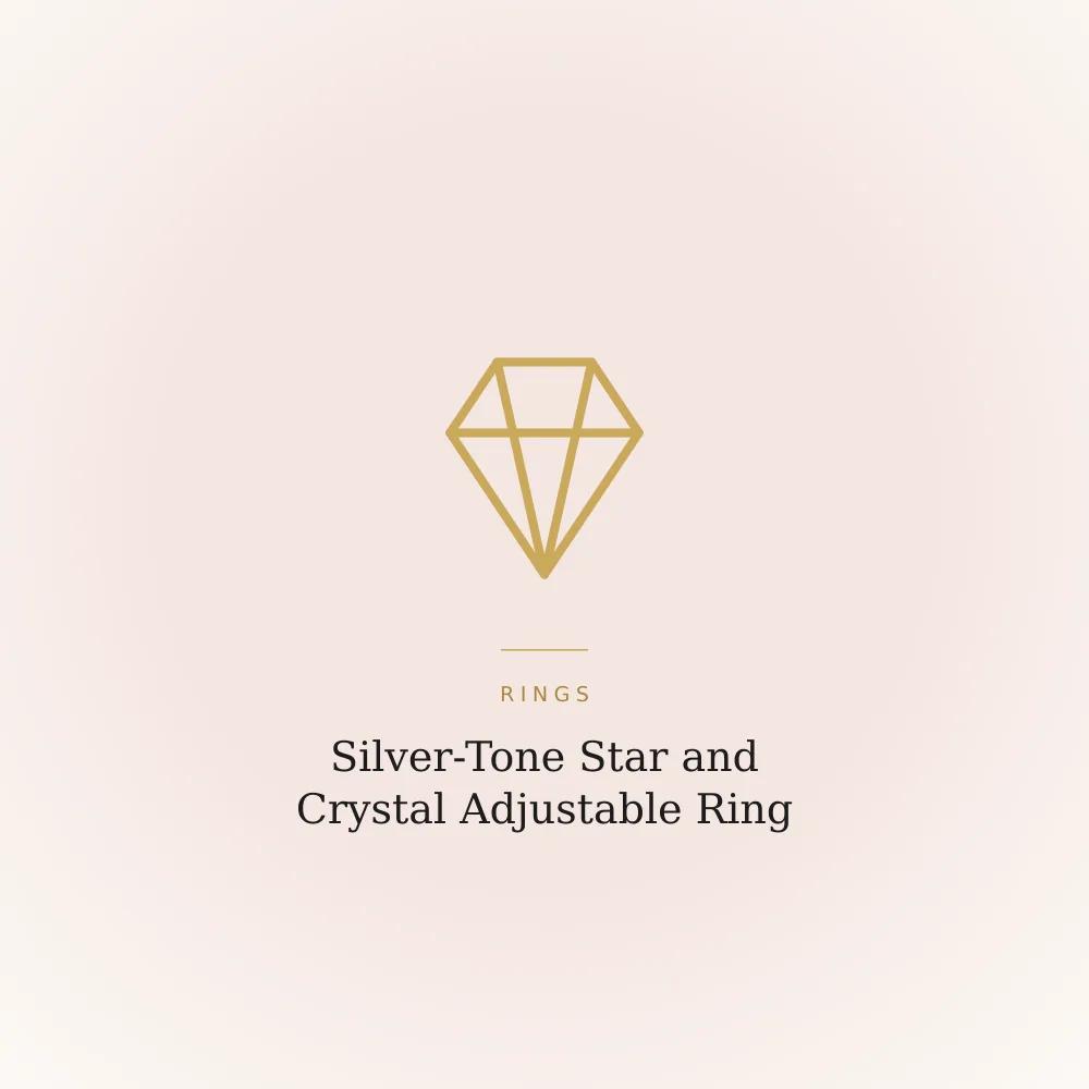 Silver-tone stacking ring set with a star-shaped ring and a cubic zirconia band, cubic zirconia stones