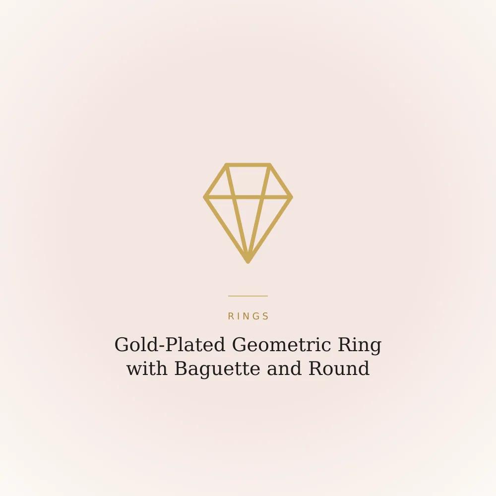 Gold-plated geometric ring set with baguette and round cubic zirconia stones