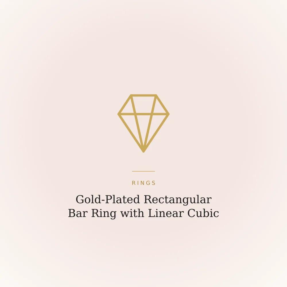Gold-plated rectangular bar ring set with a continuous line of cubic zirconia stones
