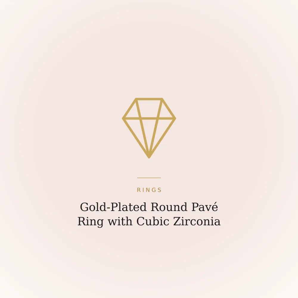 Gold-plated round ring with pavé-set cubic zirconia stones around a centre setting