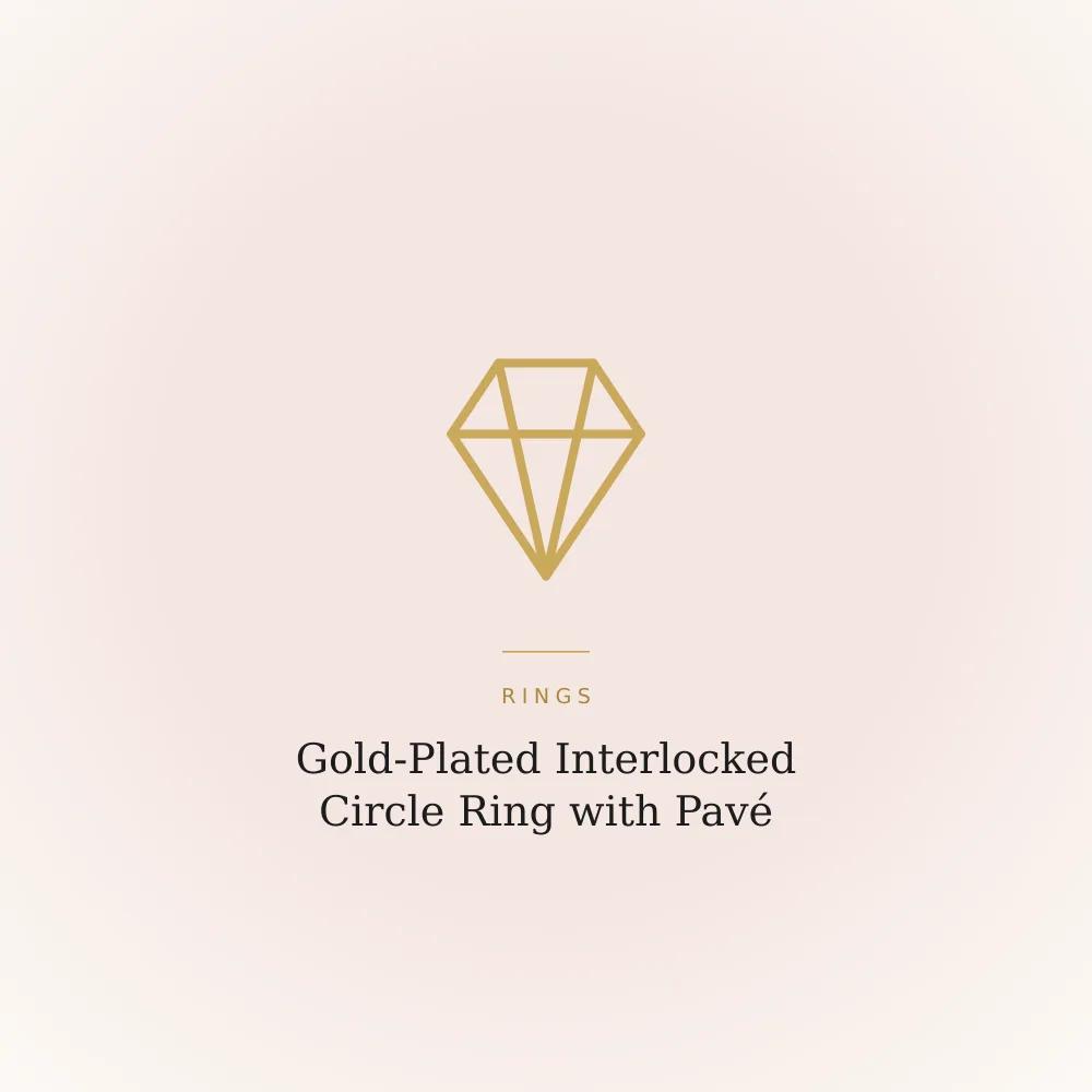 Gold-plated ring with two interlocked circles set with pavé cubic zirconia stones