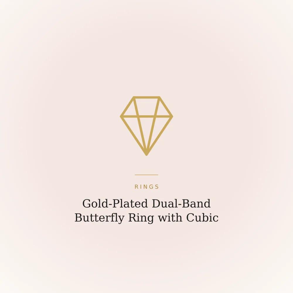 Gold-plated ring with a butterfly motif set with cubic zirconia across two bands