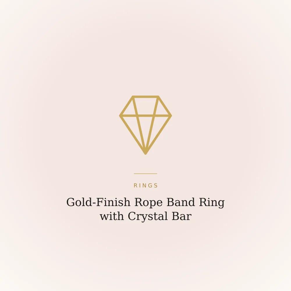 Gold-finish ring with a braided rope band and a rectangular cubic zirconia bar