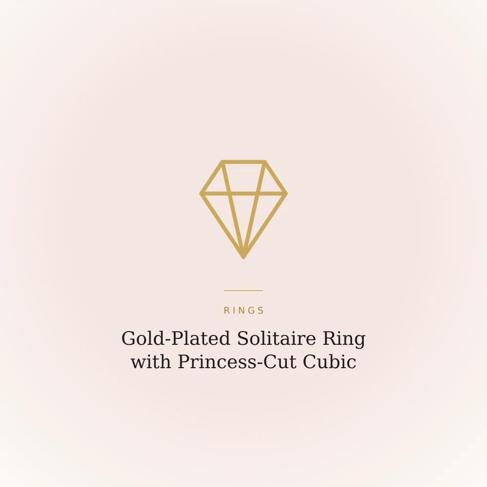Gold-plated solitaire ring with a single princess-cut cubic zirconia stone