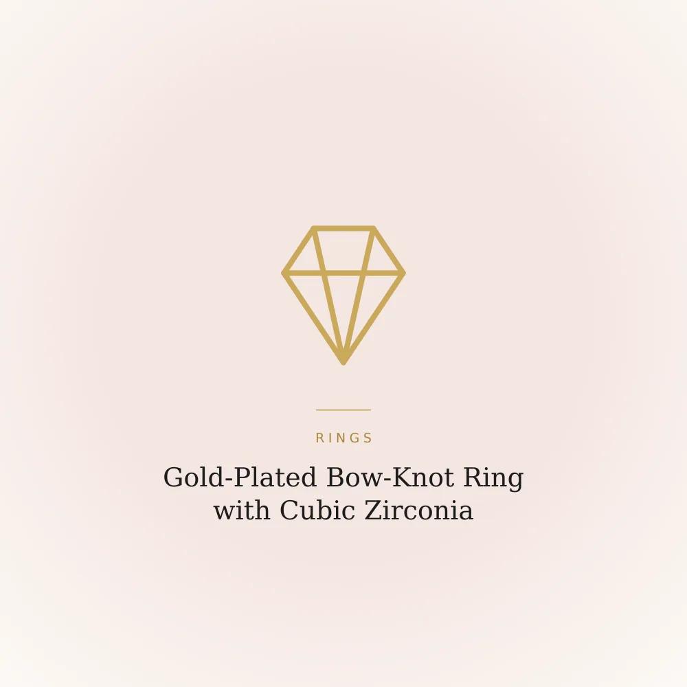 Gold-plated ring with a bow-knot motif set with cubic zirconia stones