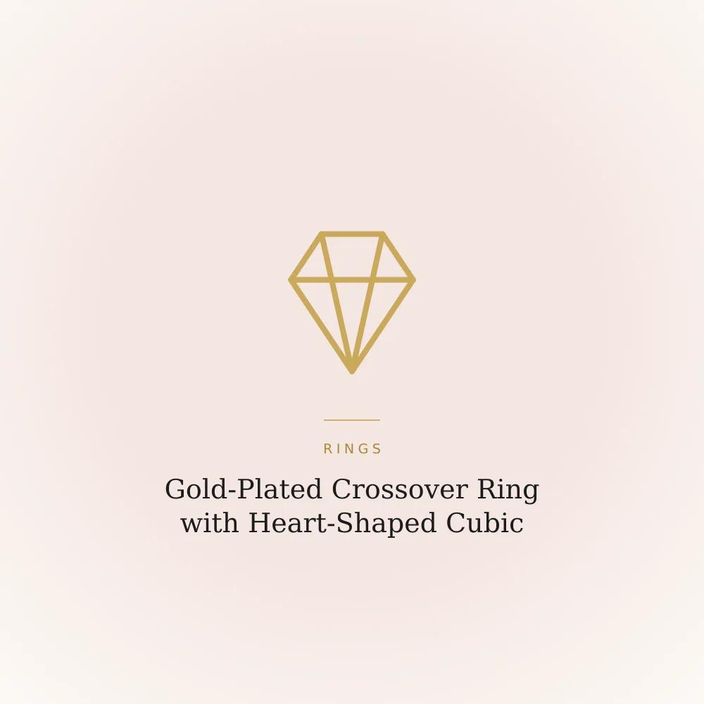 Gold-plated crossover ring with a heart-shaped cubic zirconia centre stone