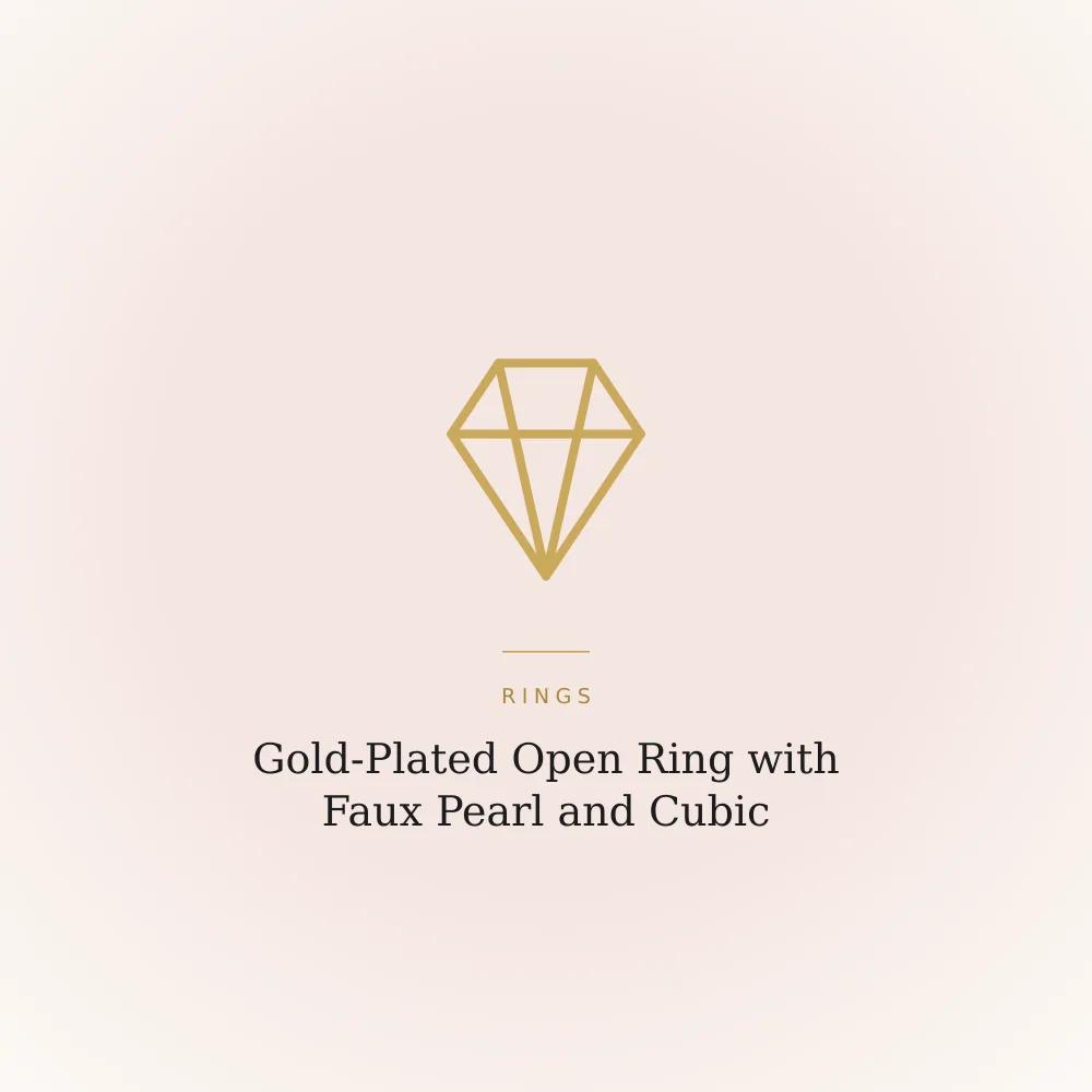 Gold-plated open ring with a faux pearl flower and a cubic zirconia star motif