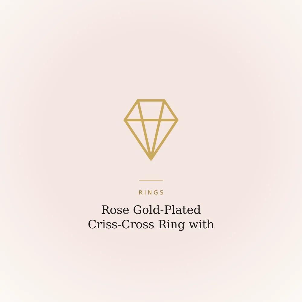 Rose gold-plated ring with multiple criss-crossing bands studded with cubic zirconia