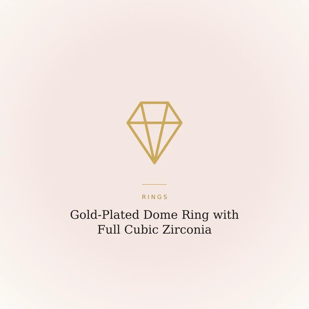 Gold-plated dome-shaped ring entirely covered in cubic zirconia stones