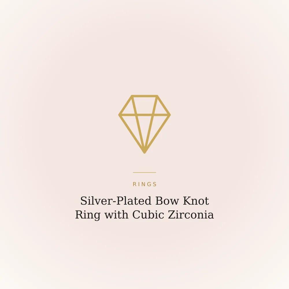 Silver-plated ring with a layered bow knot design set with cubic zirconia stones