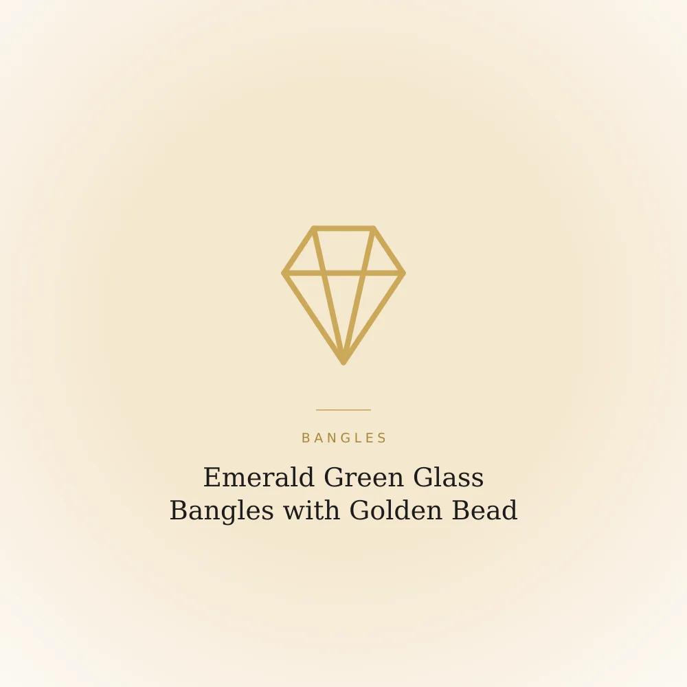 Set of emerald green glass bangles with golden bead accents along the band