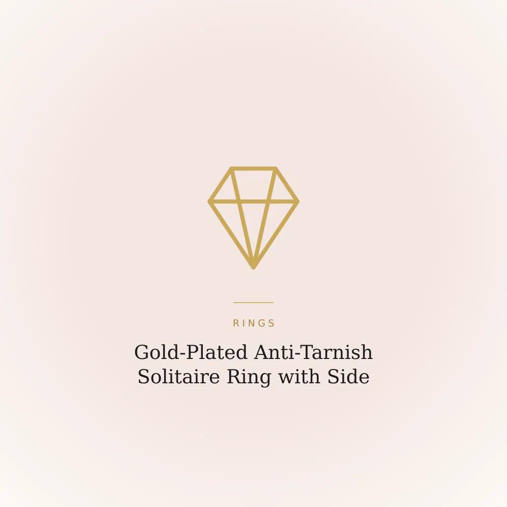 Gold-plated anti-tarnish ring with a cubic zirconia solitaire and side accent stones