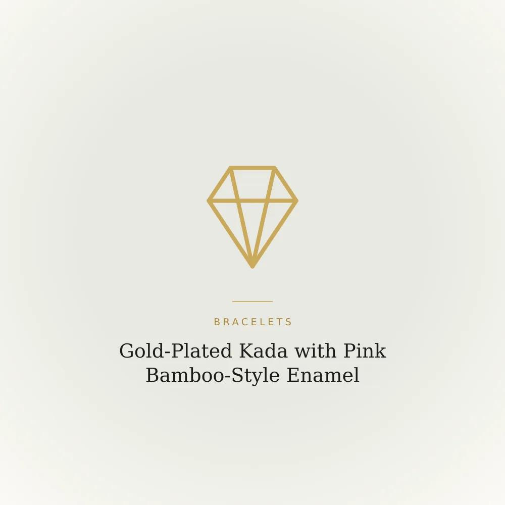 Gold-plated kada bracelet with bamboo-style ridges in pink enamel