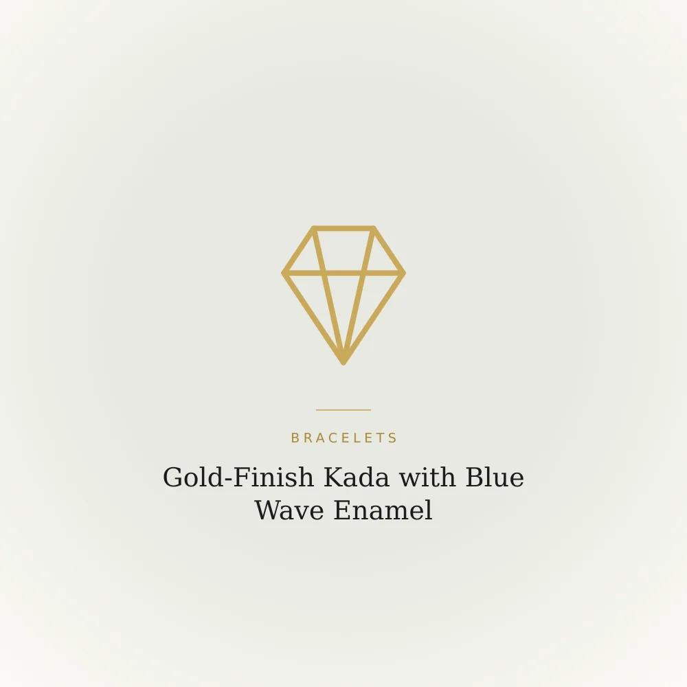 Gold-finish kada bracelet with a blue wave pattern in enamel across the band