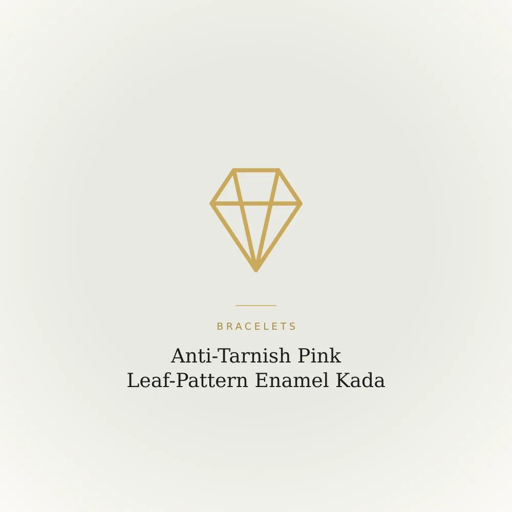 Pink leaf-pattern enamel kada bracelet with a gold-finish anti-tarnish band