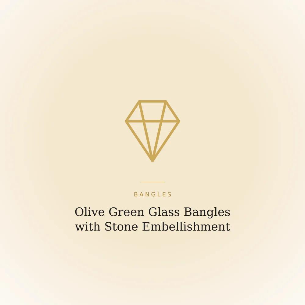 Olive green glass bangle with a golden sheen and stone embellishment