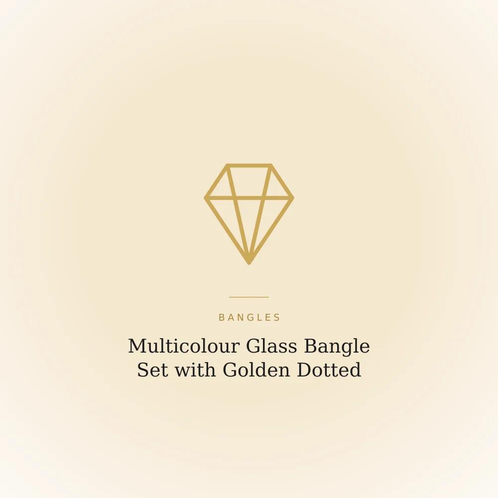 Set of multicolour glass bangles with golden dotted detailing, glossy finish