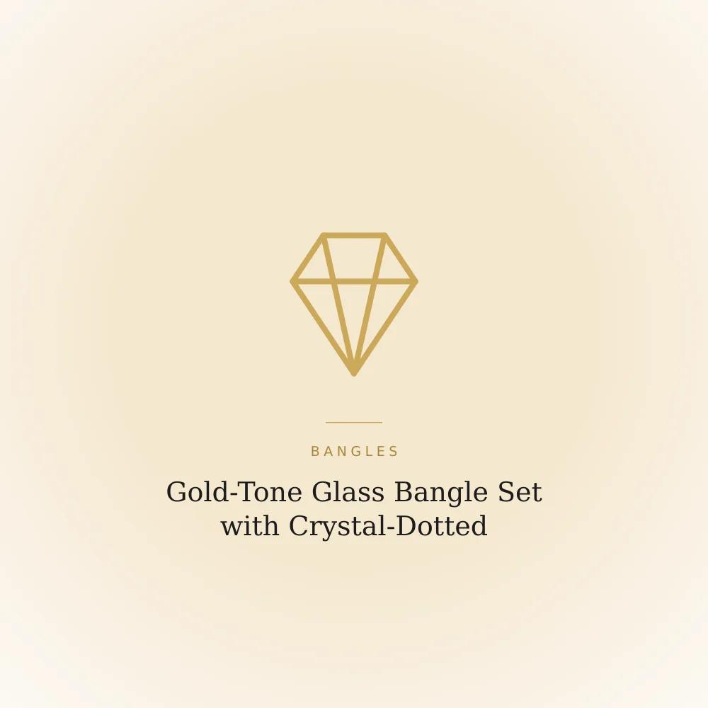 Set of gold-tone glass bangles with stone-dotted embellishments, glossy finish