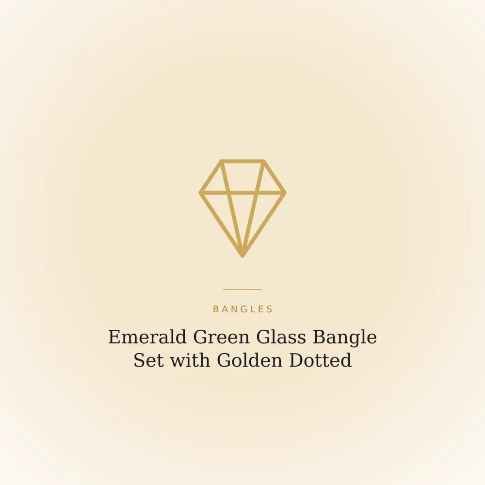 Set of emerald green glass bangles with golden dotted detailing, glossy finish
