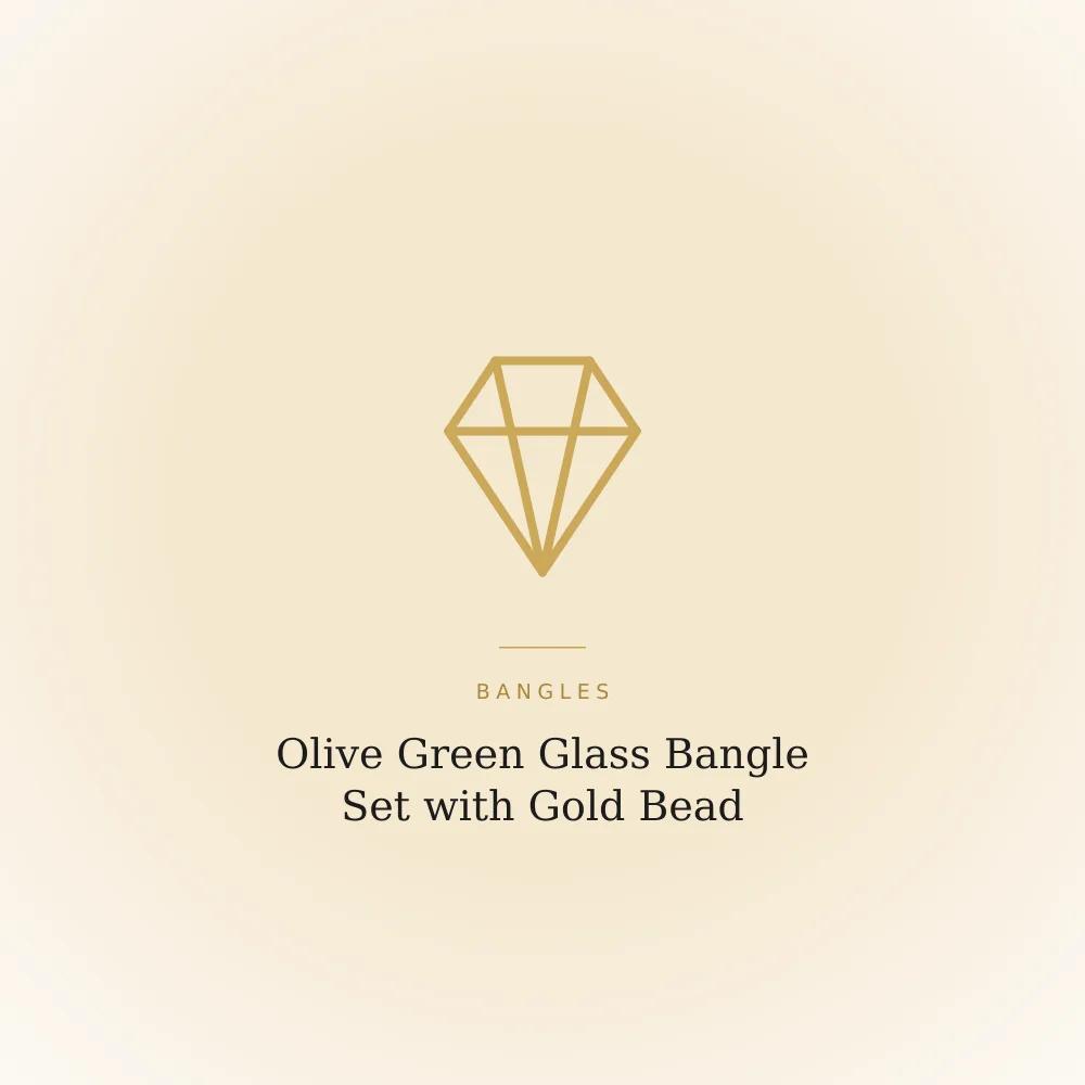 Set of olive green glass bangles with gold bead detailing, soft shimmer finish