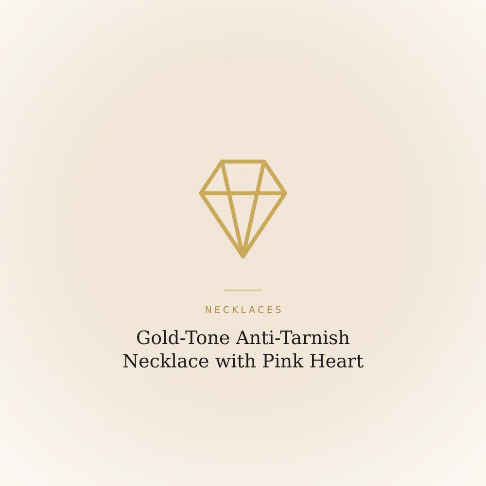 Gold-tone anti-tarnish necklace with a single pink heart charm pendant