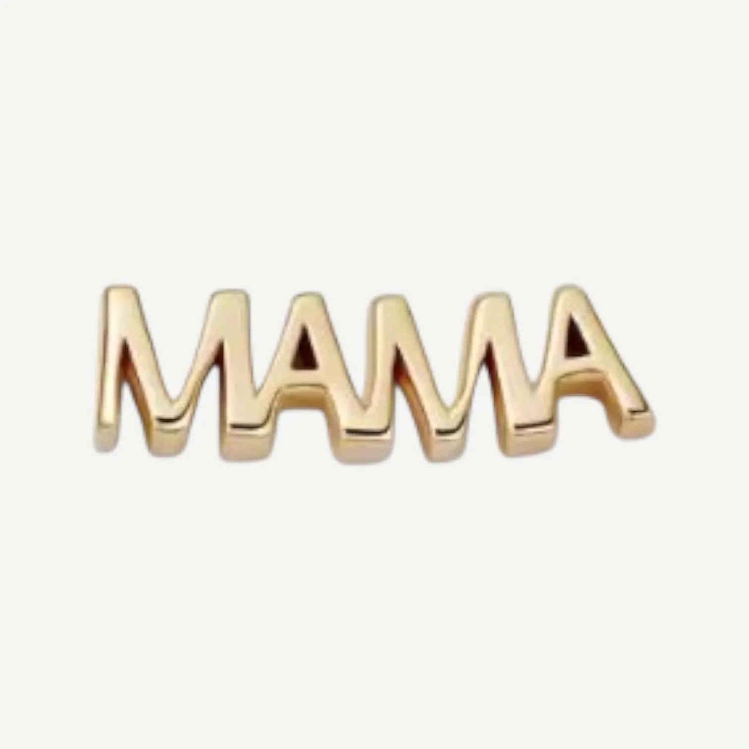 Golden charm spelling MAMA in joined solid capital letters