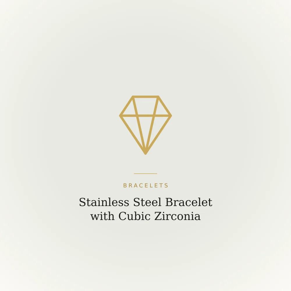 Stainless steel bracelet set with cubic zirconia stones, anti-tarnish finish