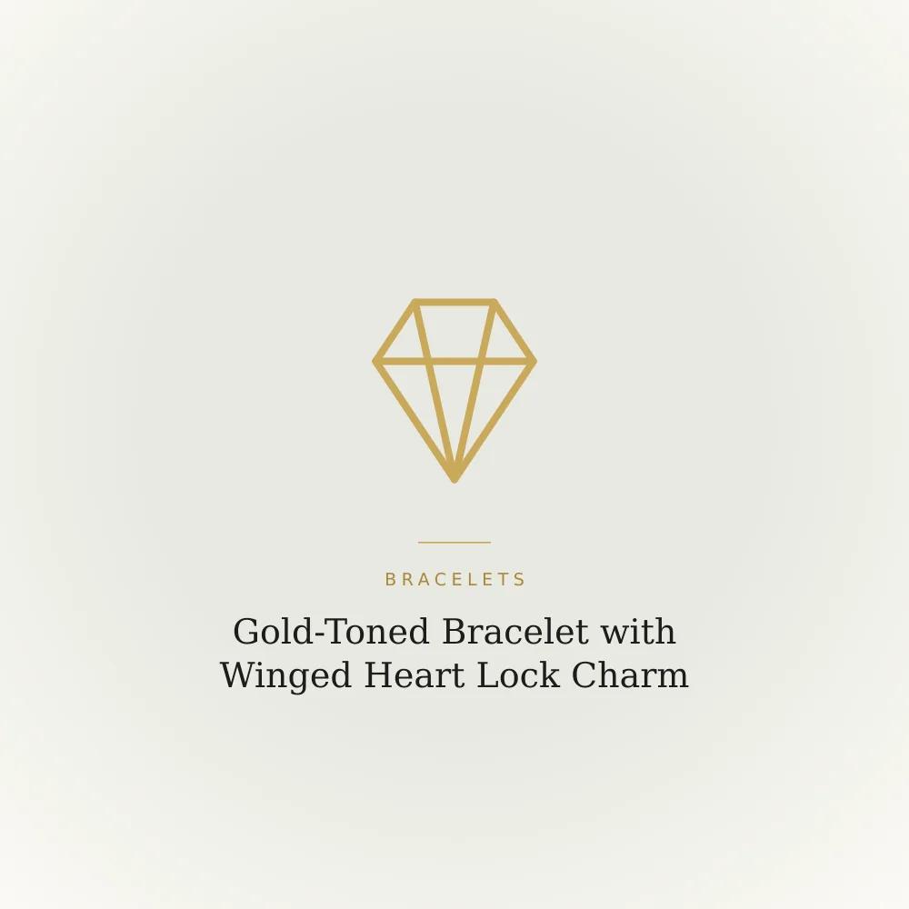 Gold-toned bracelet with a winged heart lock charm, crystal-look detailing