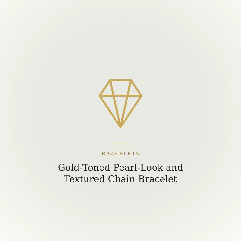 Gold-toned pearl-look strand bracelet paired with a textured link chain bracelet
