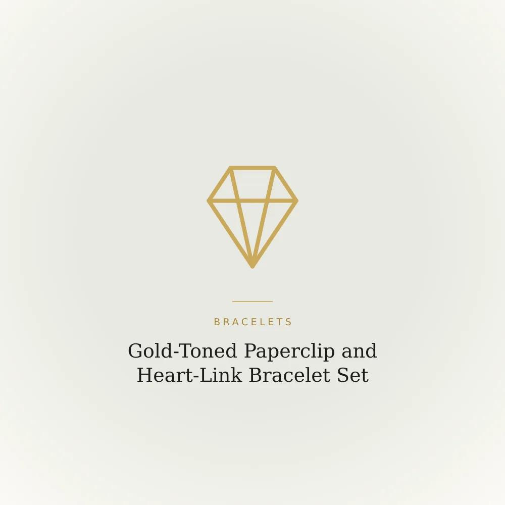 Gold-toned paperclip-link chain bracelet paired with a heart-link chain bracelet
