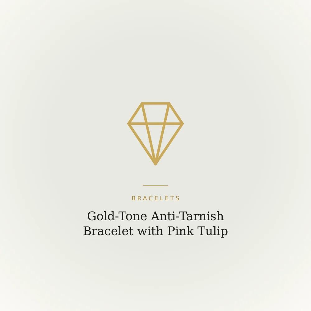Gold-tone anti-tarnish bracelet with pink tulip charms and gold bead accents