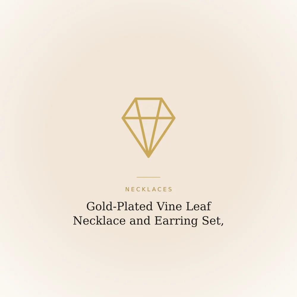Gold-plated vine leaf necklace and matching drop stud earrings, anti-tarnish finish