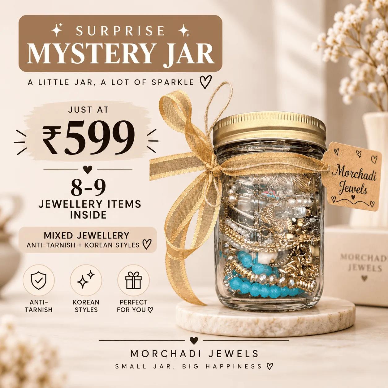 Mid-size mystery jewellery jar with eight to nine surprise jewellery items