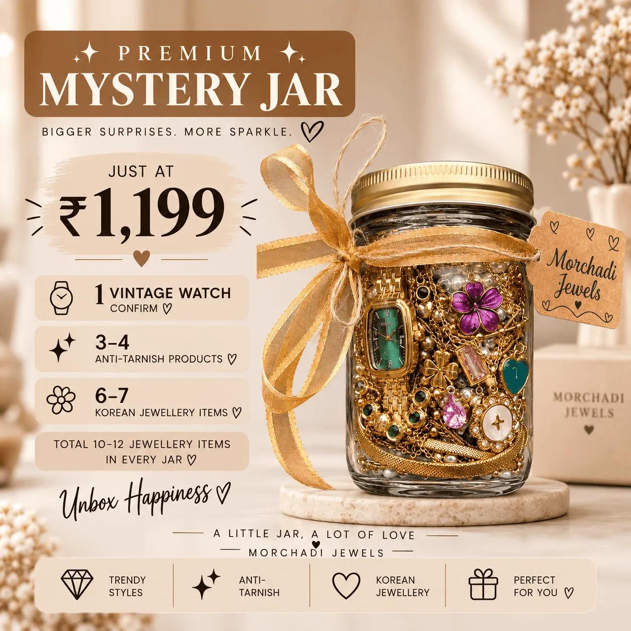 Premium mystery jewellery jar with a guaranteed vintage watch among ten to twelve items