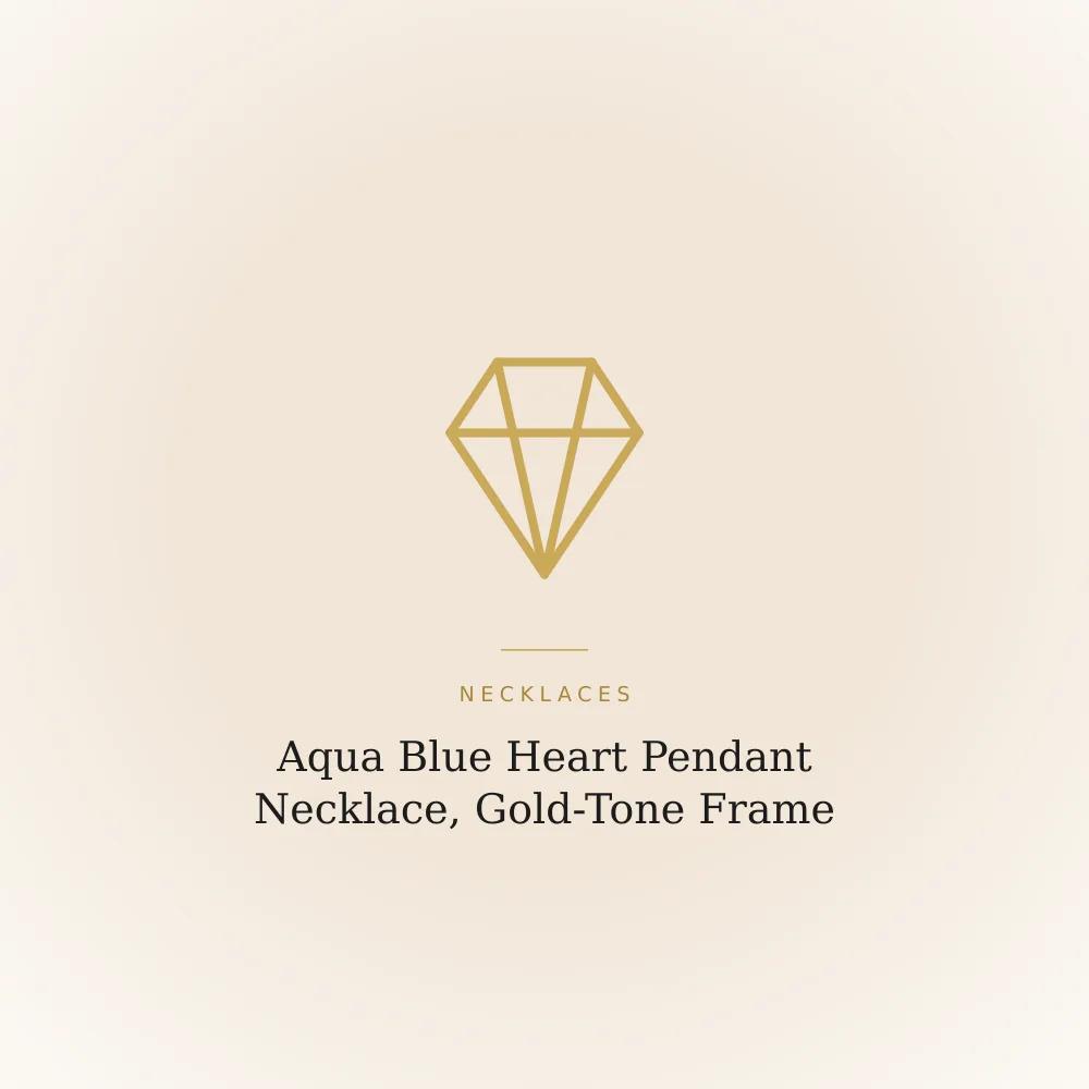 Aqua blue heart pendant in a gold-tone frame on a beaded chain necklace