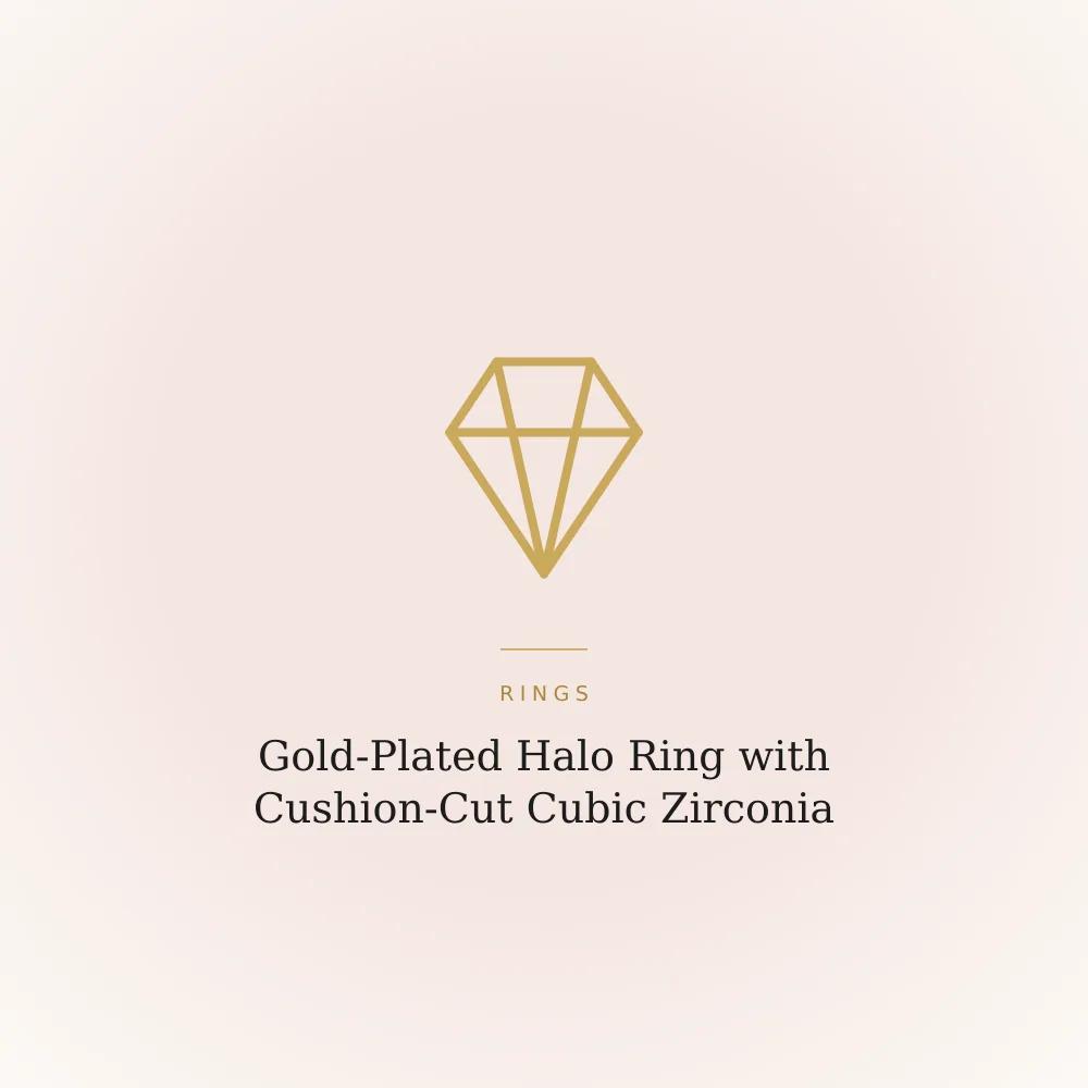 Gold-plated adjustable ring with a cushion-cut cubic zirconia halo setting