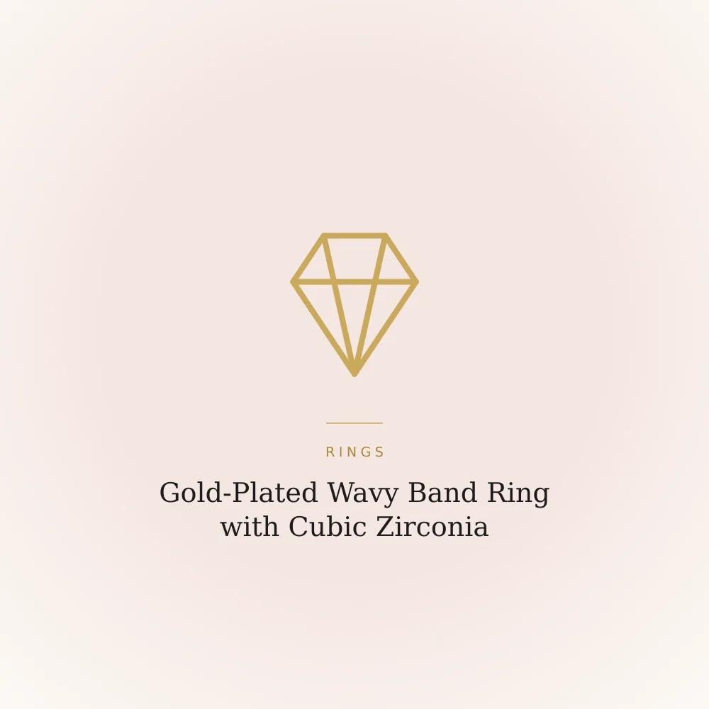 Gold-plated wavy band ring set along its curve with cubic zirconia stones