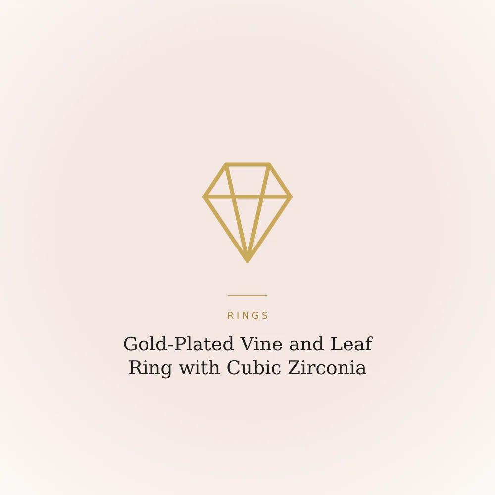 Gold-plated ring with leaf motifs in a vine pattern set with cubic zirconia stones