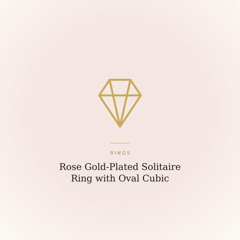 Rose gold-plated ring with an oval cubic zirconia centre stone on a studded band