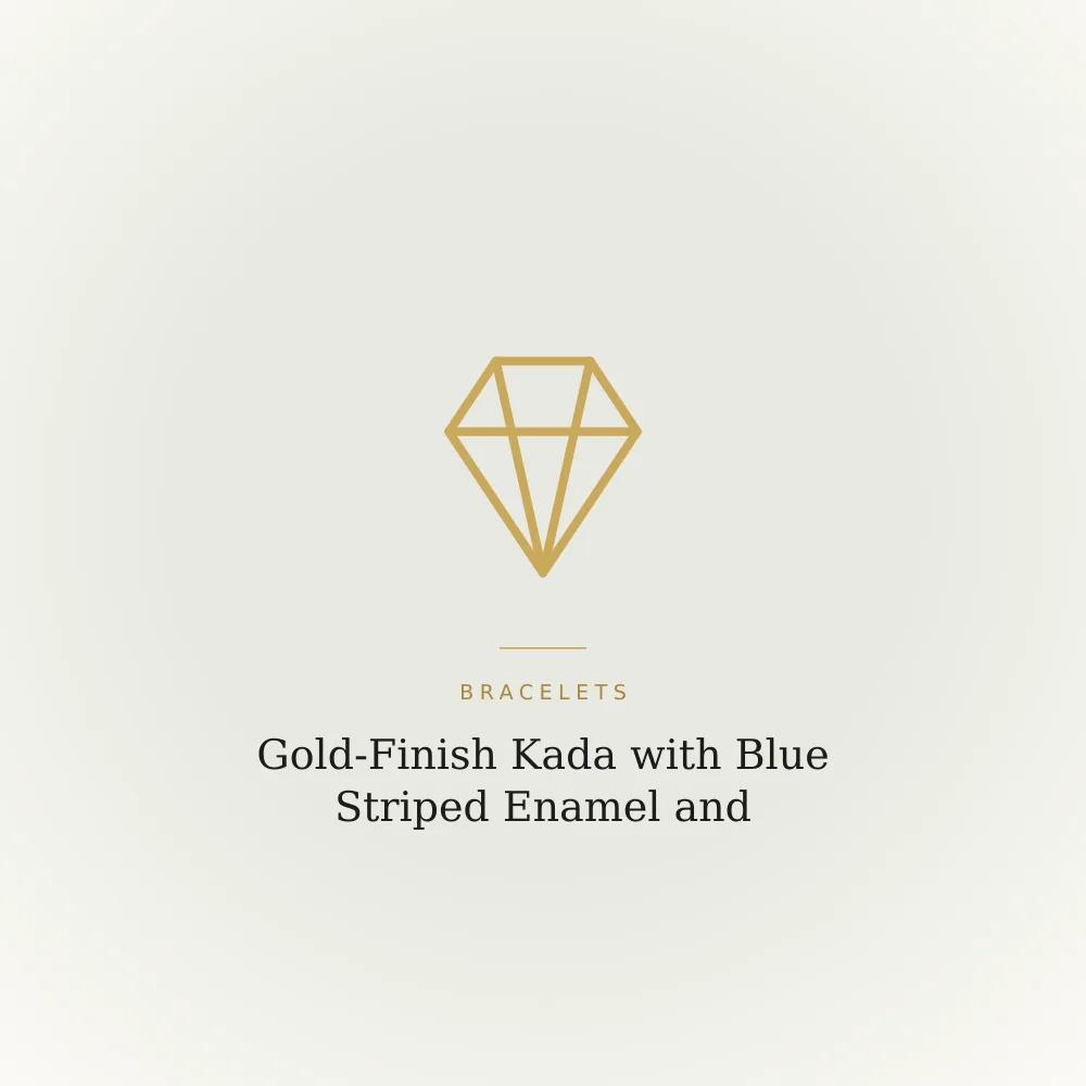 Gold-finish kada bracelet with blue striped enamel and a pearl-look centre accent