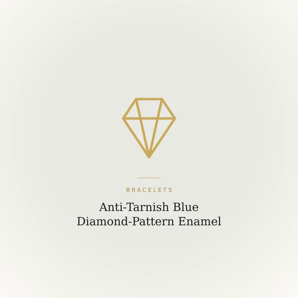 Blue diamond-pattern enamel kada bracelet with a gold-finish anti-tarnish band