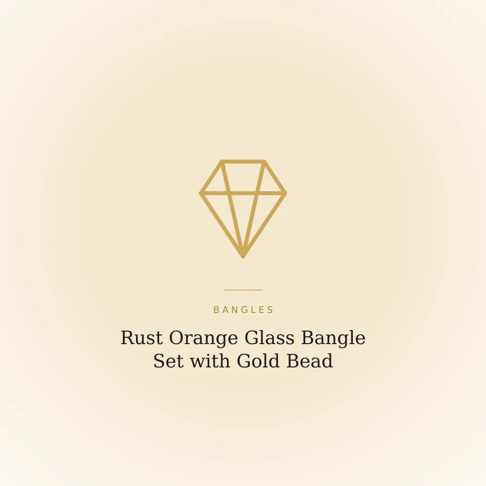 Set of rust orange glass bangles with gold bead embellishments, glossy finish