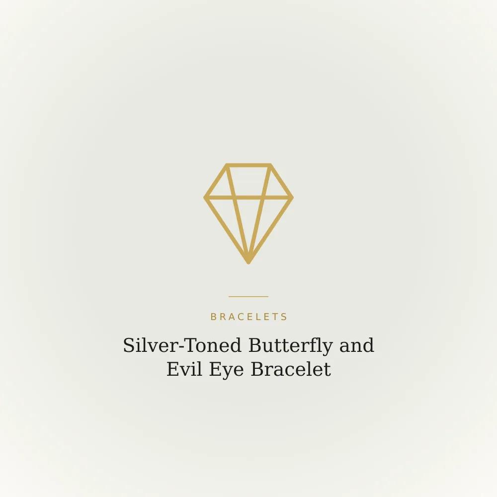 Silver-toned bracelet with a butterfly charm, evil eye charm and small stone
